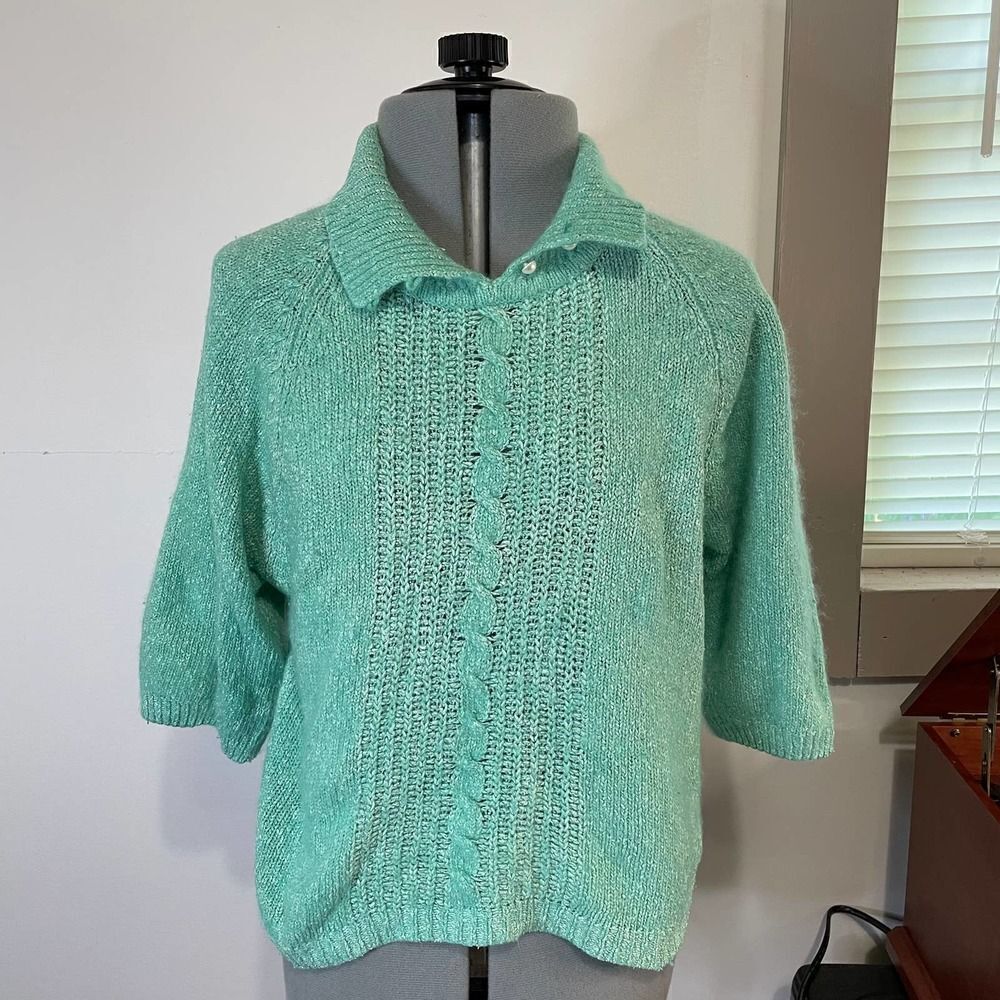 Vintage 80s Just Cristina cottagecore cropped angora silk blend sweater Size S